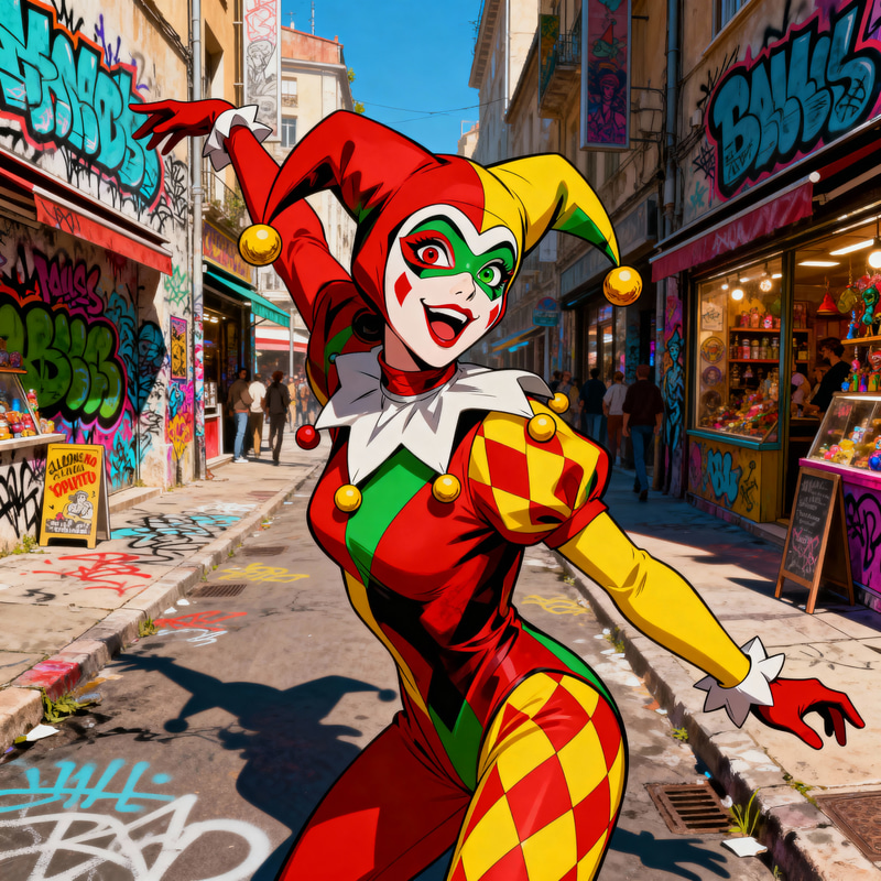 Vibrant Female Jester 3D Character Rendering Vibrant Female Jester 3D Character Rendering