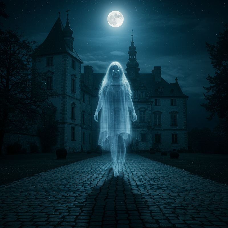 Haunting Ghost at Night by a Castle Haunting Ghost at Night by a Castle