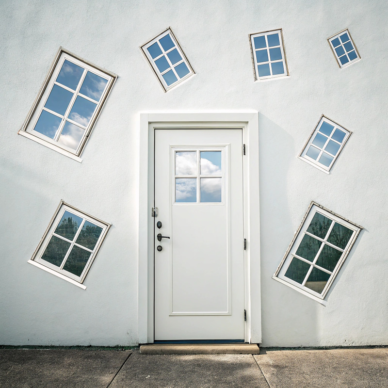 Levitating Windows Around a White Door Levitating Windows Around a White Door