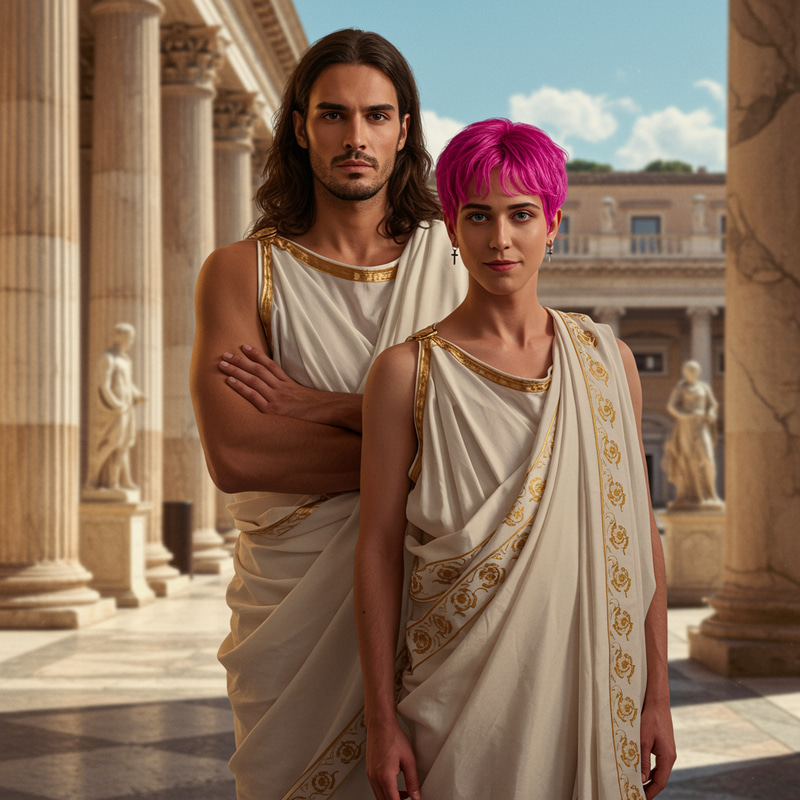 Dynamic Duo in Toga: Long Hair & Femboy Style Dynamic Duo in Toga: Long Hair & Femboy Style