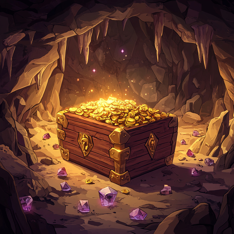 Majestic Treasure Chest in a Gem-Glittering Cave Majestic Treasure Chest in a Gem-Glittering Cave