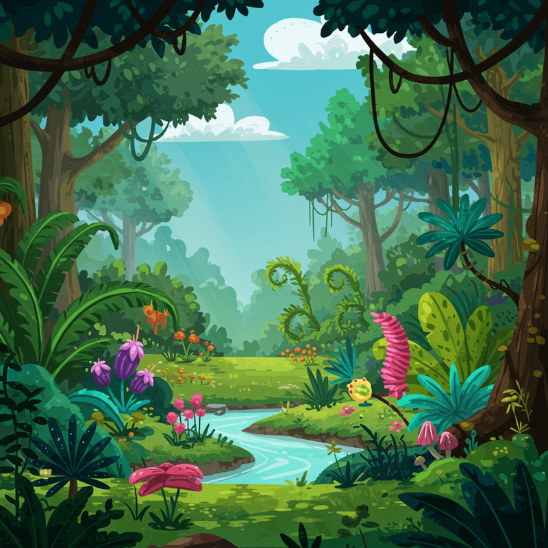 Vibrant Jungle Cartoon Art - No Animals