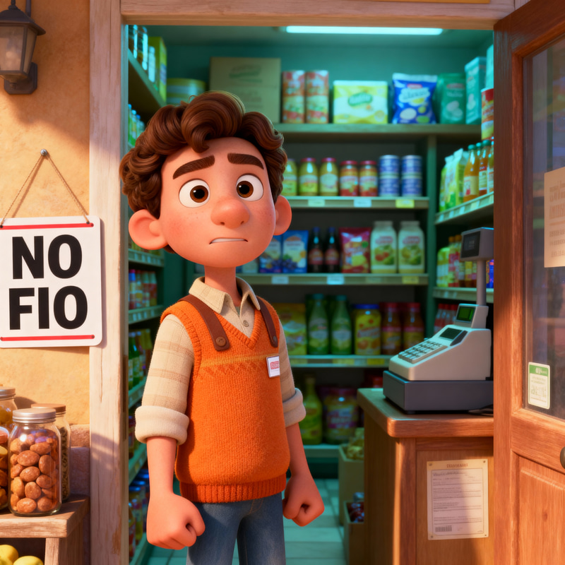 Friendly Shopkeeper in Cozy Pixar Store Friendly Shopkeeper in Cozy Pixar Store
