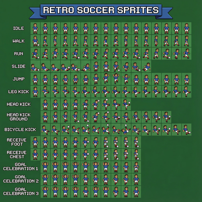 Pixel Art Soccer Sprite Sheet for Game Development Pixel Art Soccer Sprite Sheet for Game Development