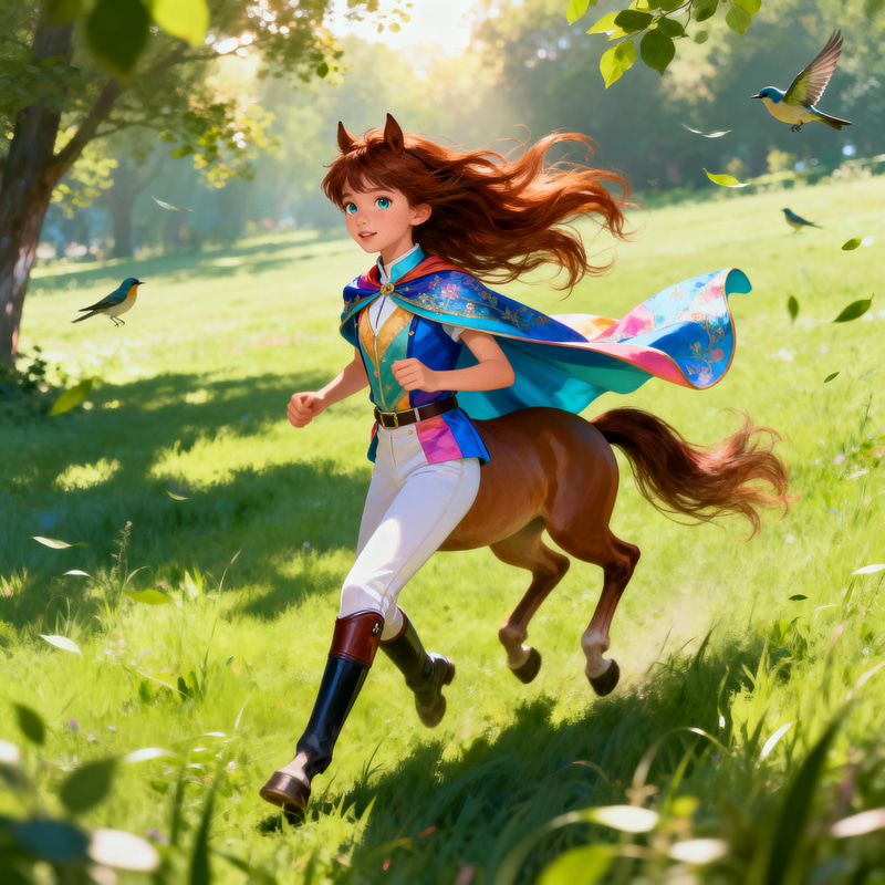 Whimsical Meadow Fantasy: Model with Horse Features Whimsical Meadow Fantasy: Model with Horse Features
