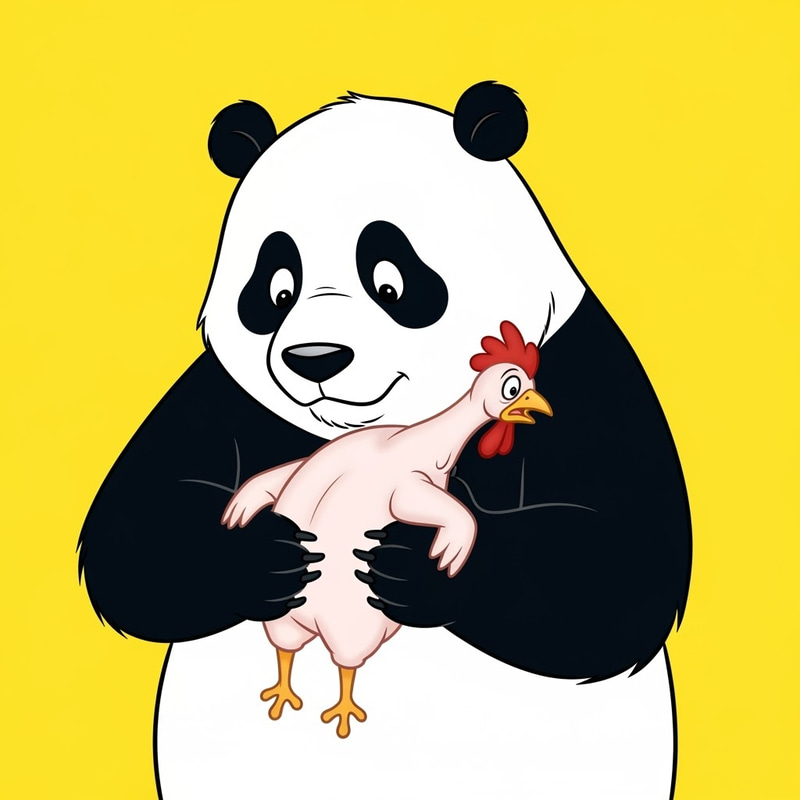 Cute Animated Panda Holding a Live Chicken Cute Animated Panda Holding a Live Chicken