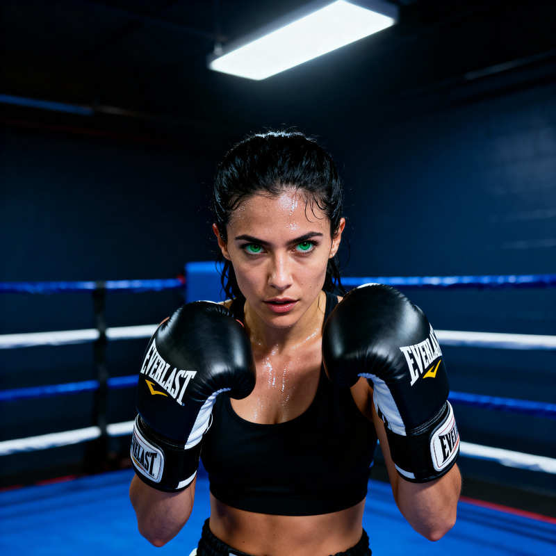 Green-Eyed Boxer Woman with Everlast Gloves Green-Eyed Boxer Woman with Everlast Gloves
