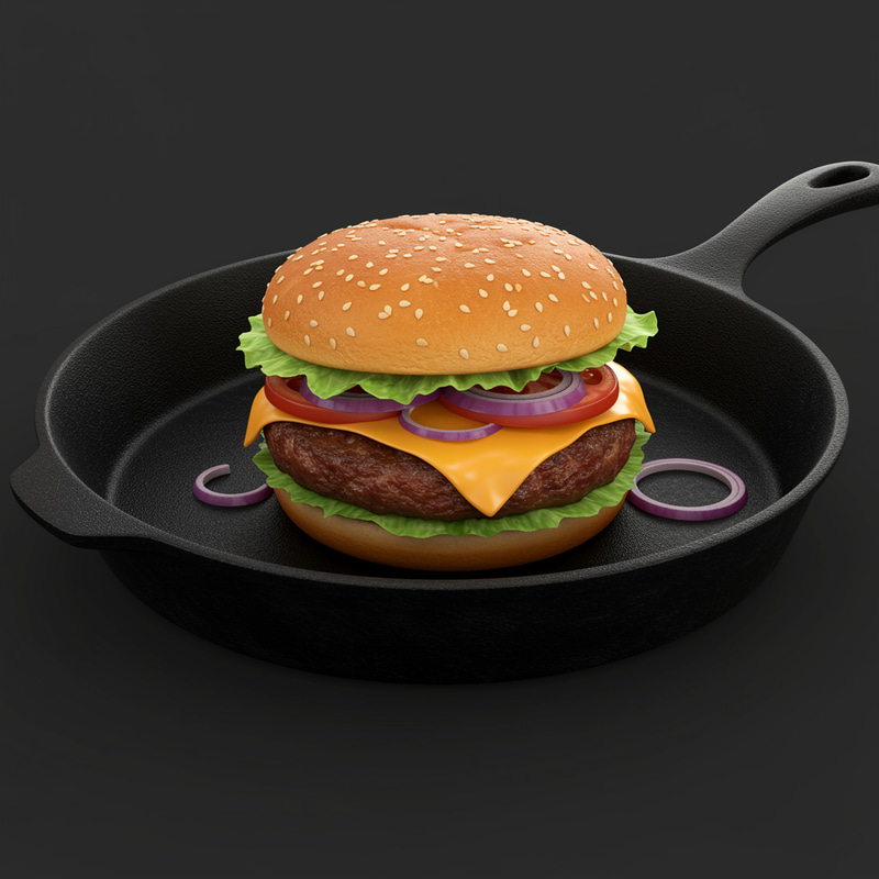 Realistic Black Burger Pan - Minimalist Design Realistic Black Burger Pan - Minimalist Design