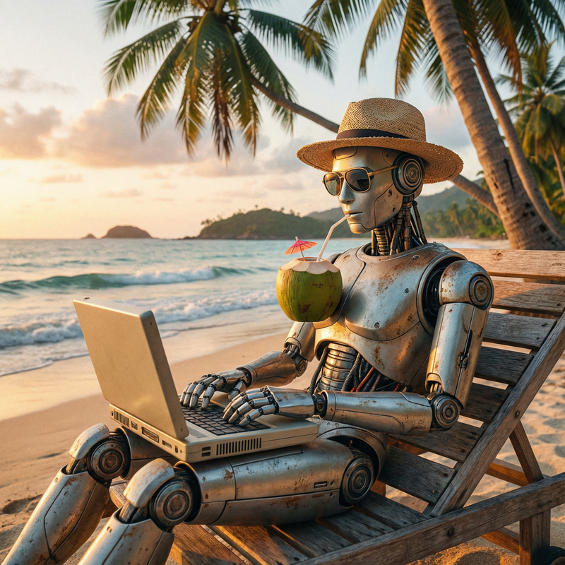 AI Robot Working on the Beach AI Robot Working on the Beach