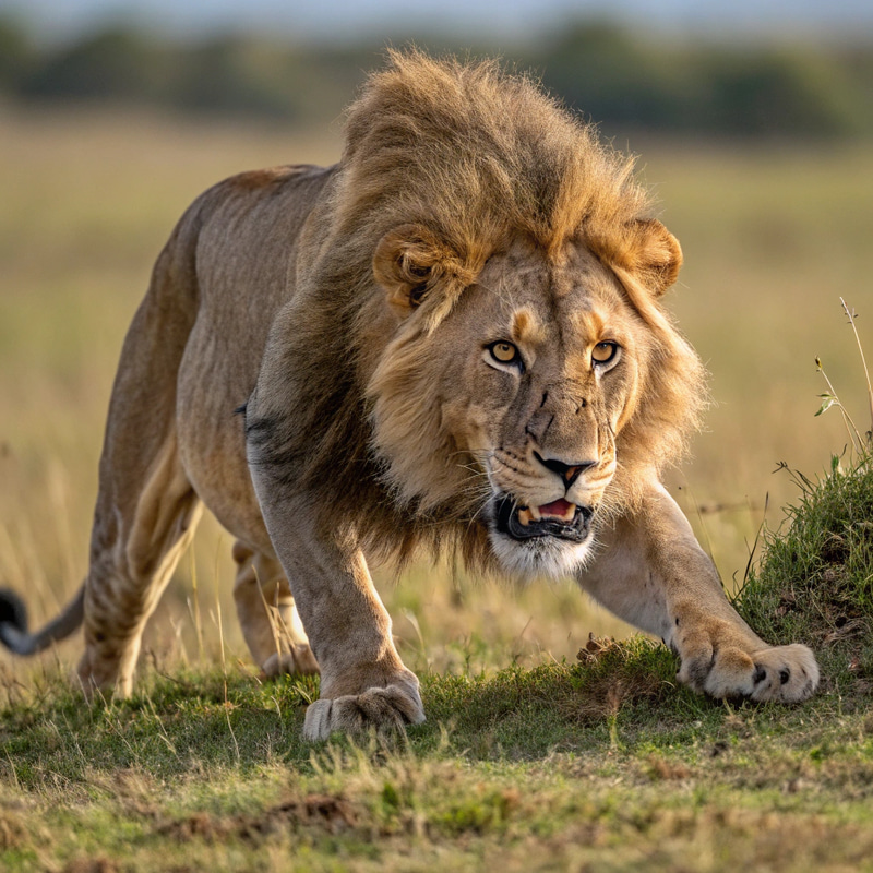 Majestic Lion Ready to Attack - Powerful Wildlife Photo Majestic Lion Ready to Attack - Powerful Wildlife Photo