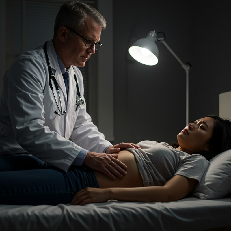 Dramatic Doctor-Patient Exam in High Contrast Light Dramatic Doctor-Patient Exam in High Contrast Light
