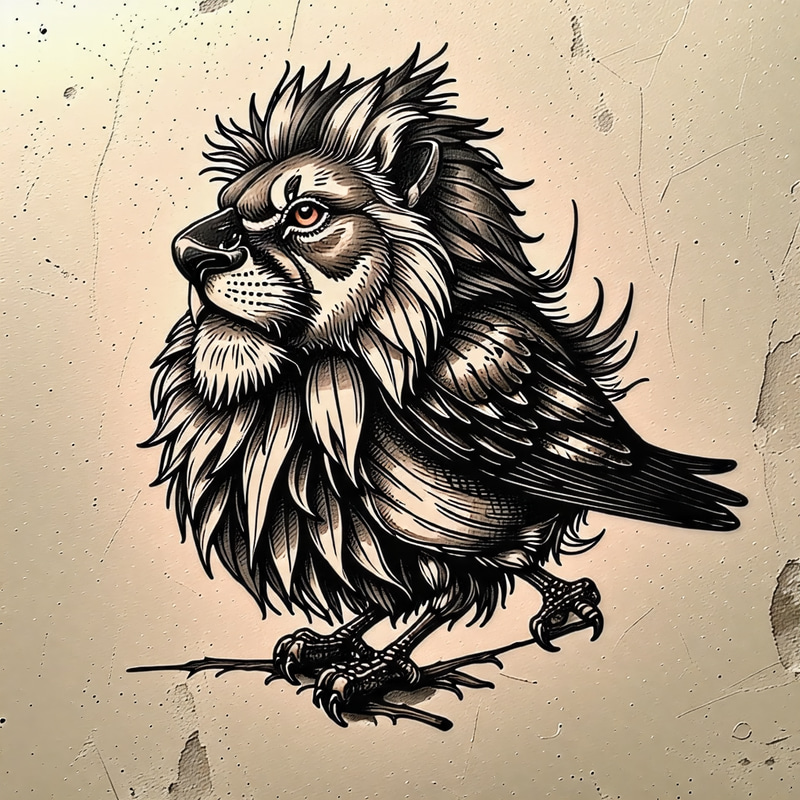 Sparrow Lion Tattoo Design | Unique Old School Style Sparrow Lion Tattoo Design | Unique Old School Style