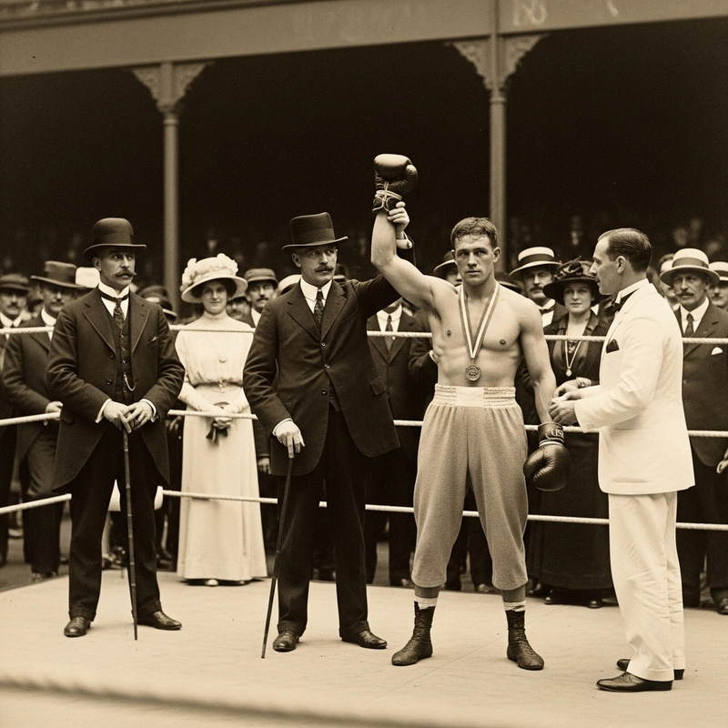 Victorious Boxer in Sepia - Historic Match Moment