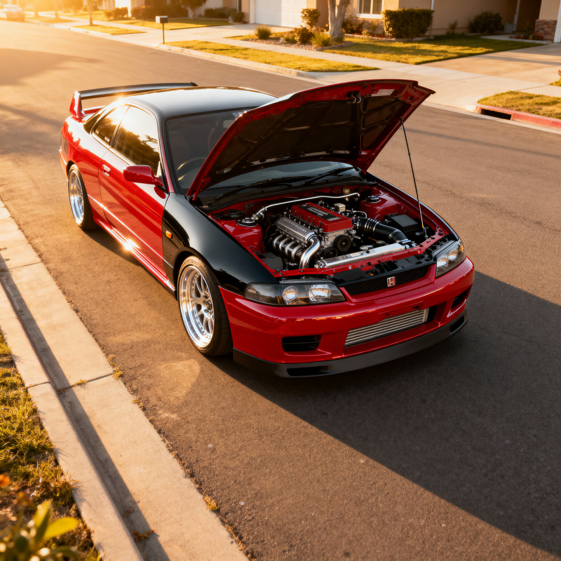 Sleek JDM Car Parked in Suburban Serenity