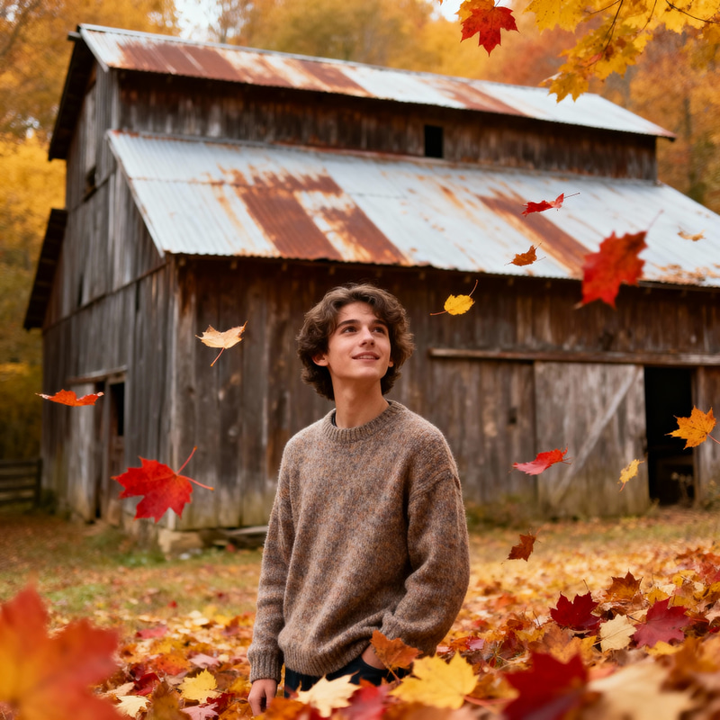 Fall Background with Old Barn and Colorful Leaves Fall Background with Old Barn and Colorful Leaves