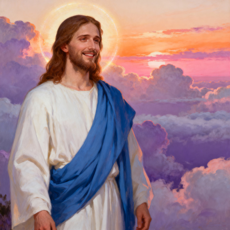 Serene Jesus Christ Portrait at Majestic Sunset