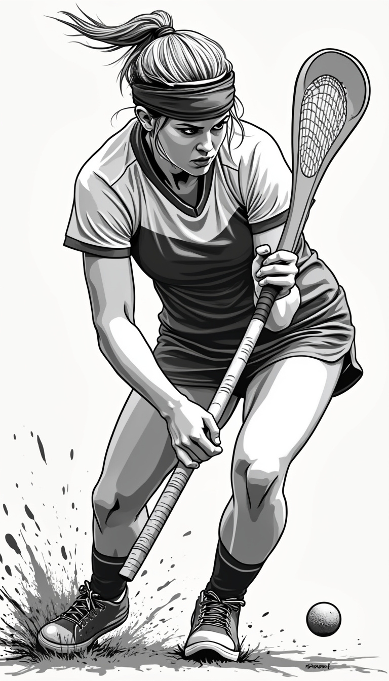 Dynamic Female Camogie Player in Bold Vector Art Dynamic Female Camogie Player in Bold Vector Art
