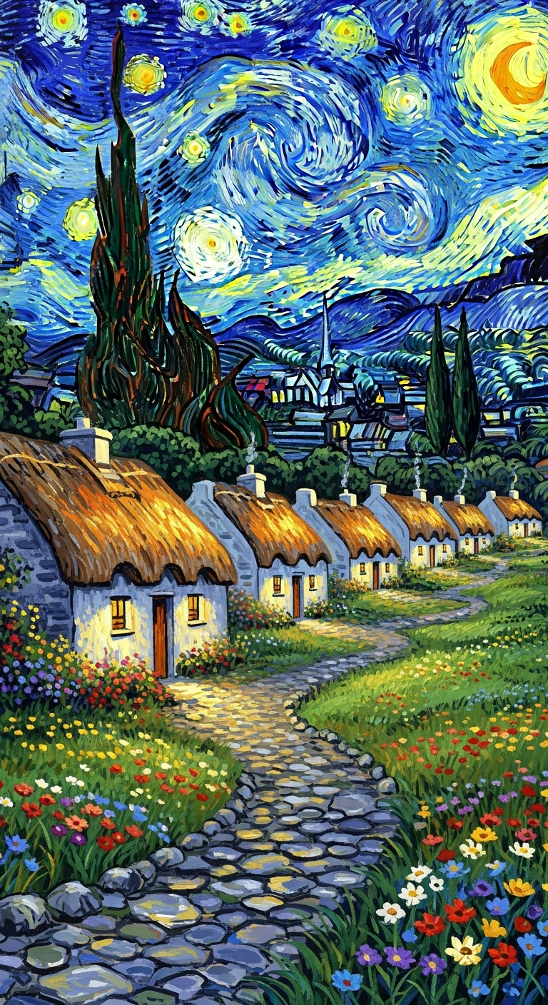 Enchanting Irish Village Under a Starry Sky