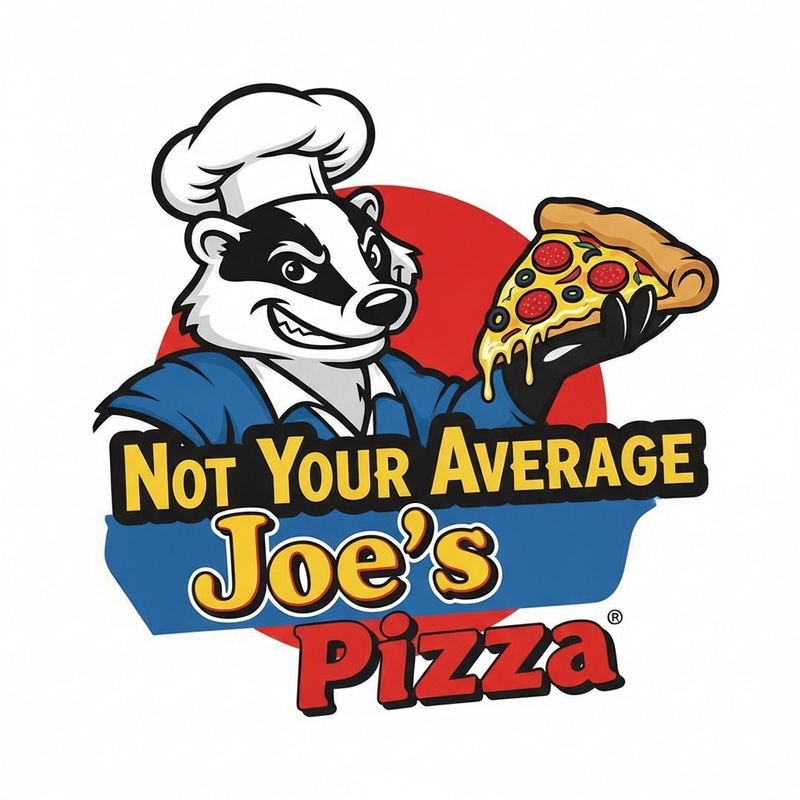 Not Your Average Joe's Pizza - Badger Mascot Logo Not Your Average Joe's Pizza - Badger Mascot Logo
