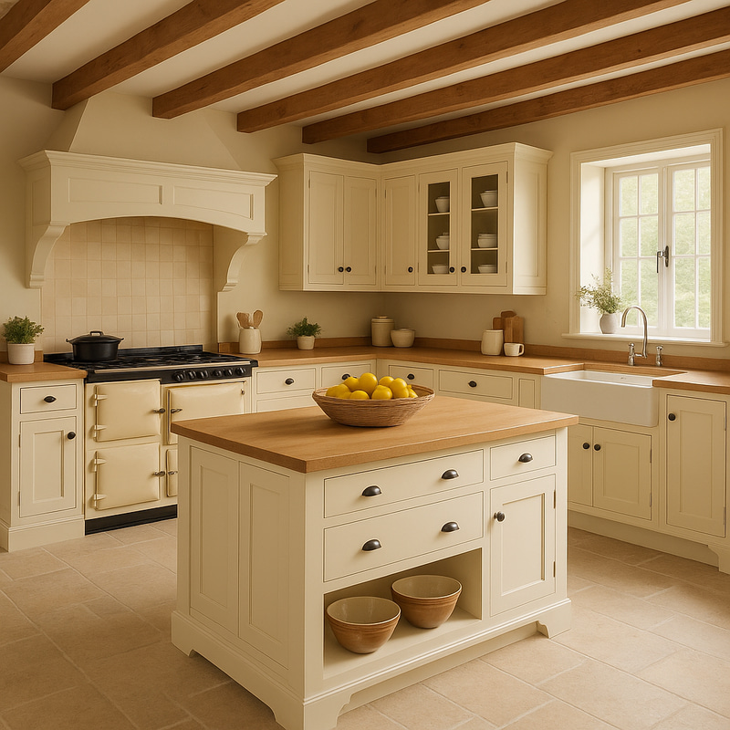Traditional Country Cream Kitchen Design with Island Traditional Country Cream Kitchen Design with Island