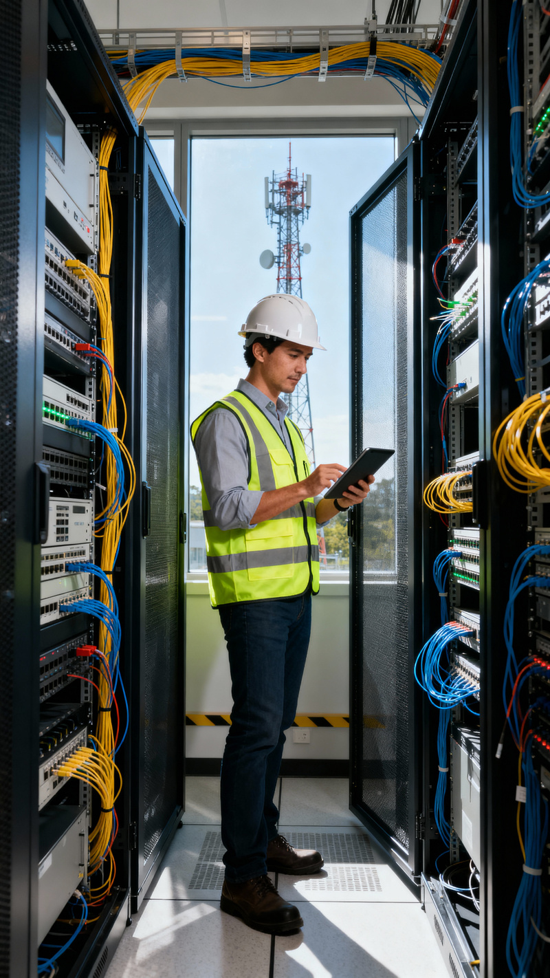 Telecommunications Engineer in Modern Server Room