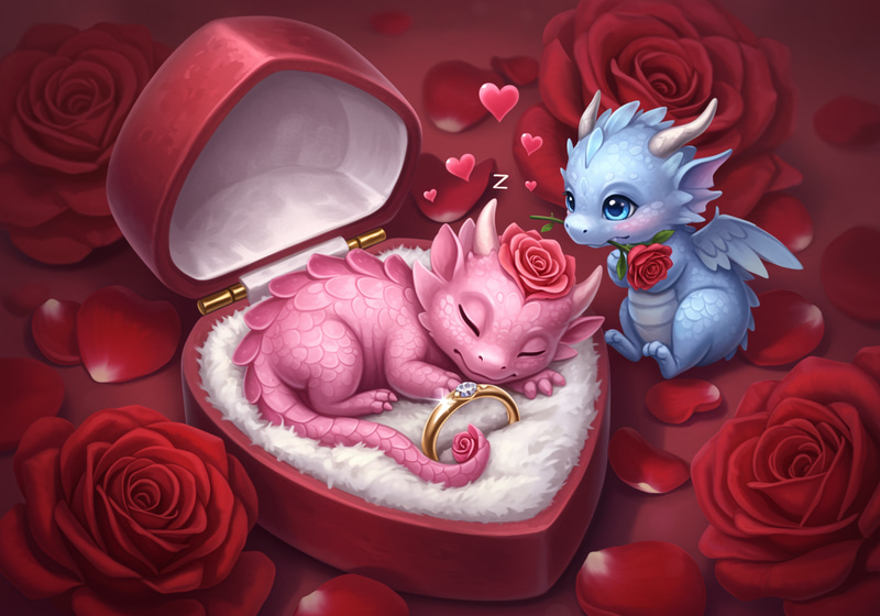 Cute Baby Chinese Dragon in Heart Ringbox Cute Baby Chinese Dragon in Heart Ringbox