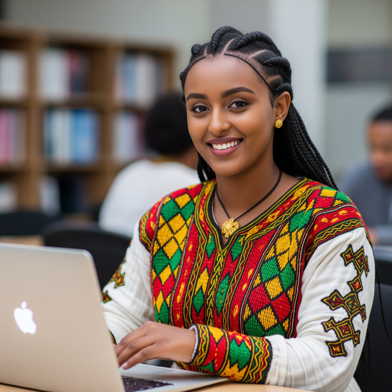 Happy Ethiopian Student in Traditional Attire | AI Art Generator | Easy ...