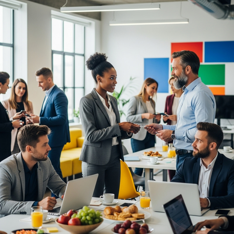 Entrepreneurs Networking in a Vibrant Workspace