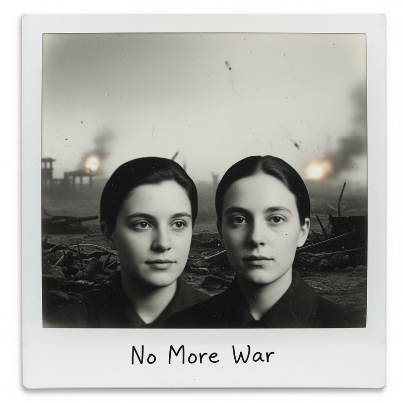 Vintage Polaroid Photo with War Background Vintage Polaroid Photo with War Background