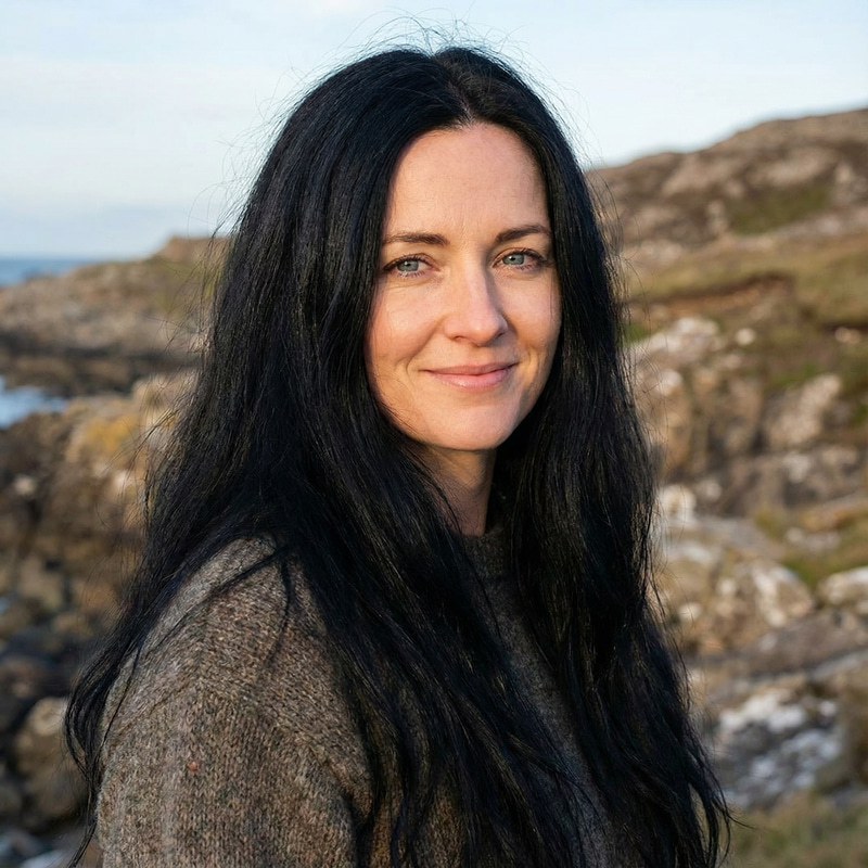 Stunning Woman with Long Black Hair and Blue Eyes