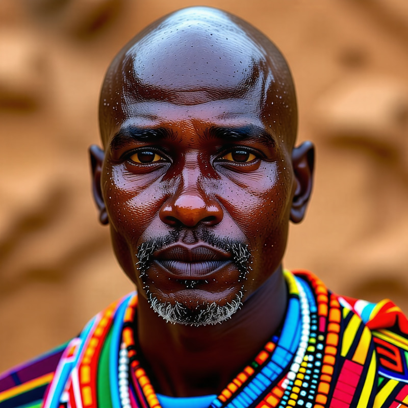 Kenyan Bald Man in Tribal Attire | Vibrant Ethnic Fashion Kenyan Bald Man in Tribal Attire | Vibrant Ethnic Fashion