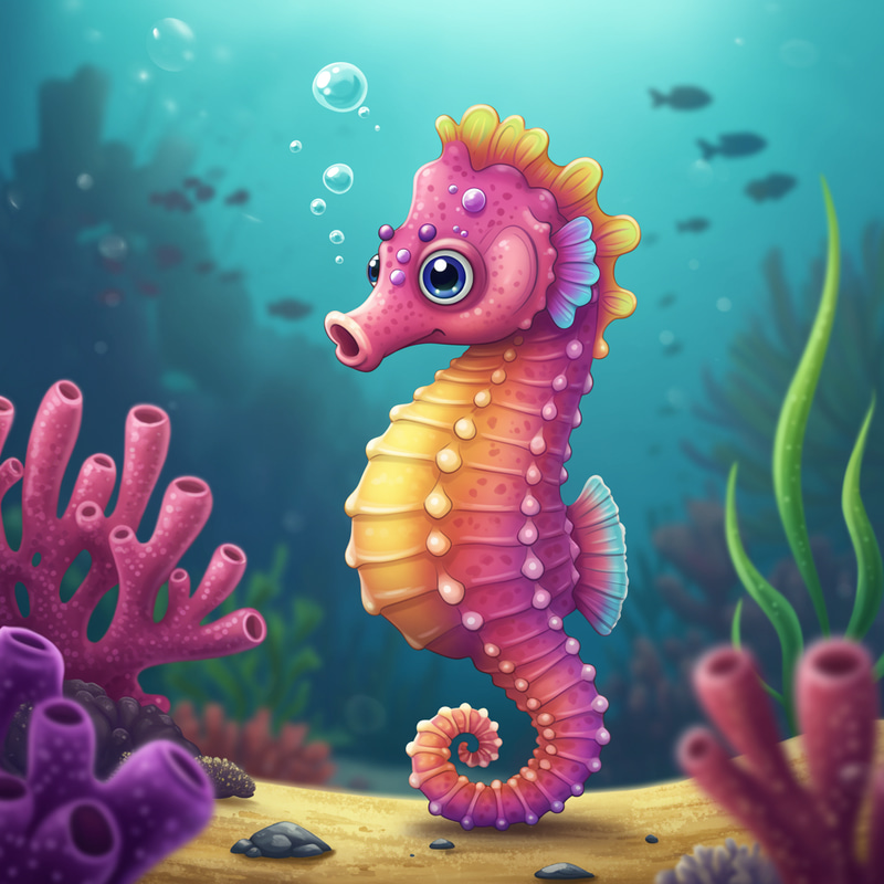 Modern Colorful Cartoon Sea Horse Art Modern Colorful Cartoon Sea Horse Art