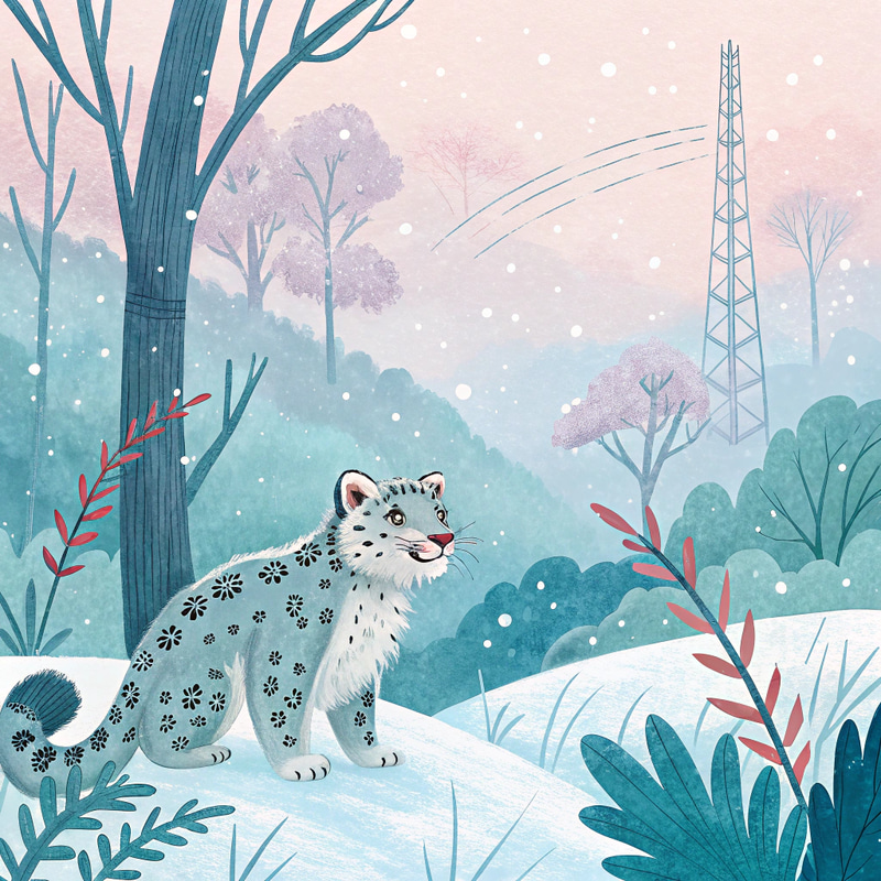 Whimsical Snow Leopard Birthday Postcard Art Whimsical Snow Leopard Birthday Postcard Art