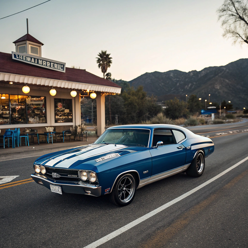 Blue Chevrolet Chevelle SS with White Stripes Blue Chevrolet Chevelle SS with White Stripes