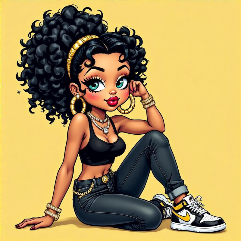 Nubian Betty Boop: Vibrant Pop Art Illustration Nubian Betty Boop: Vibrant Pop Art Illustration