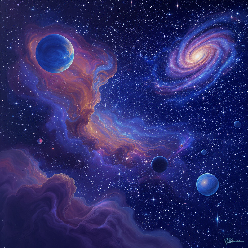 Surreal Cosmic Landscape: Vibrant Nebulas & Galaxies