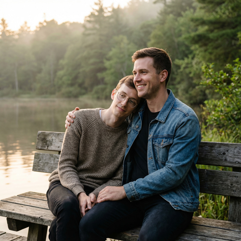 Joyful Moments: A Gay Couple in a Serene Setting