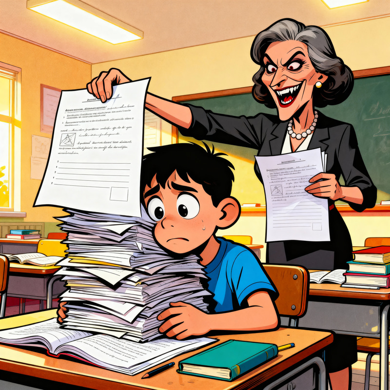 Overwhelmed Child at School Desk: Political Cartoon Overwhelmed Child at School Desk: Political Cartoon