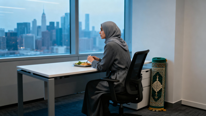 Reflective Lunch Break for a Muslim Woman at Work Reflective Lunch Break for a Muslim Woman at Work
