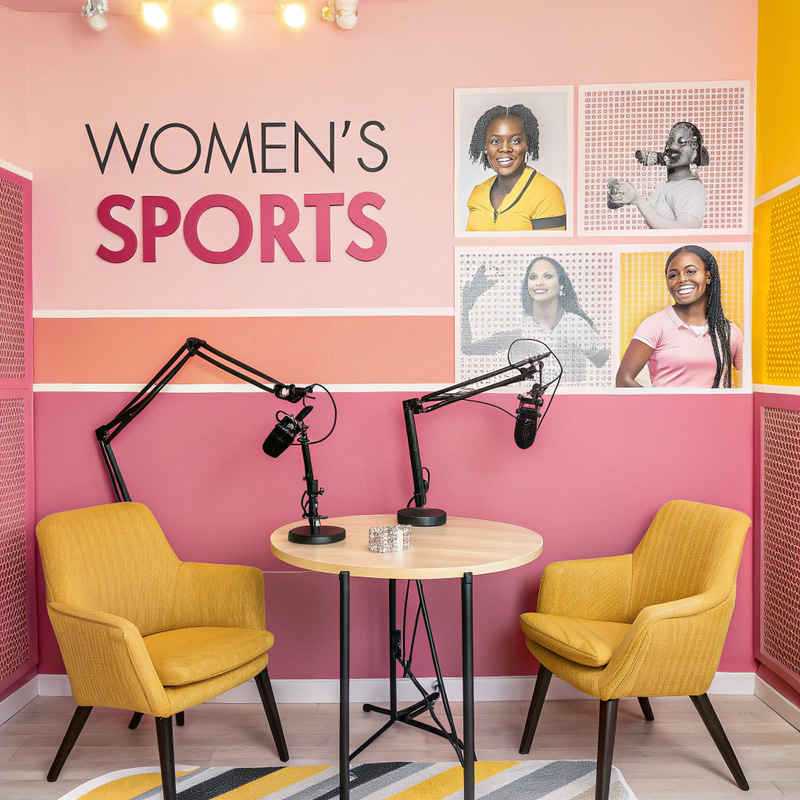 Chic Podcast Studio Decor for Female Sports Guests Chic Podcast Studio Decor for Female Sports Guests
