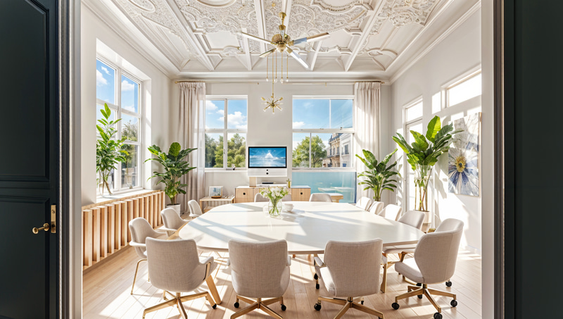 Bright Summer Meeting Room for Productive Sessions Bright Summer Meeting Room for Productive Sessions