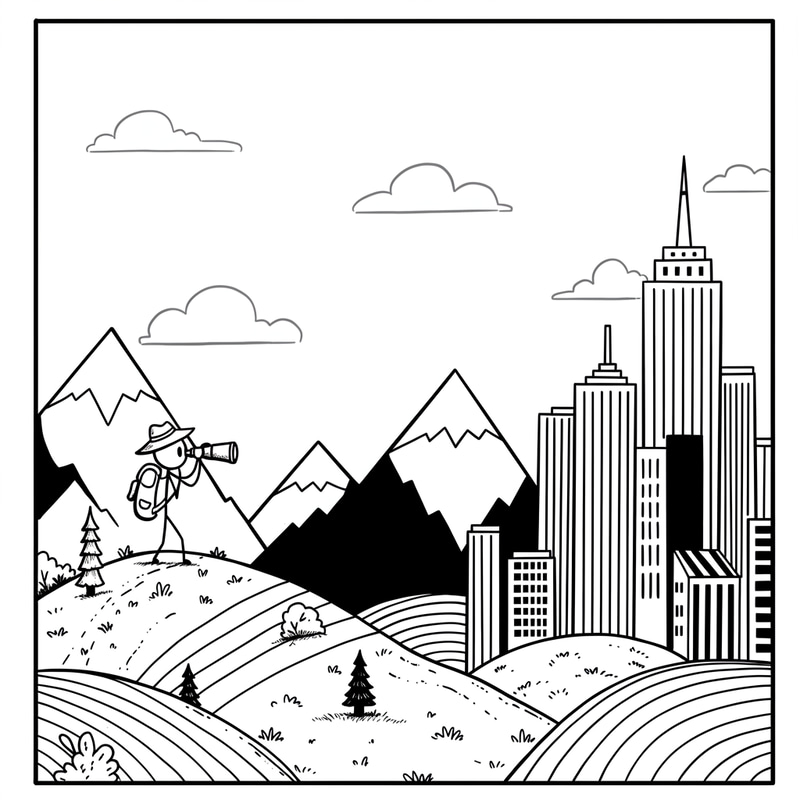 Black and White Book Illustration of a Stickman Adventure Black and White Book Illustration of a Stickman Adventure