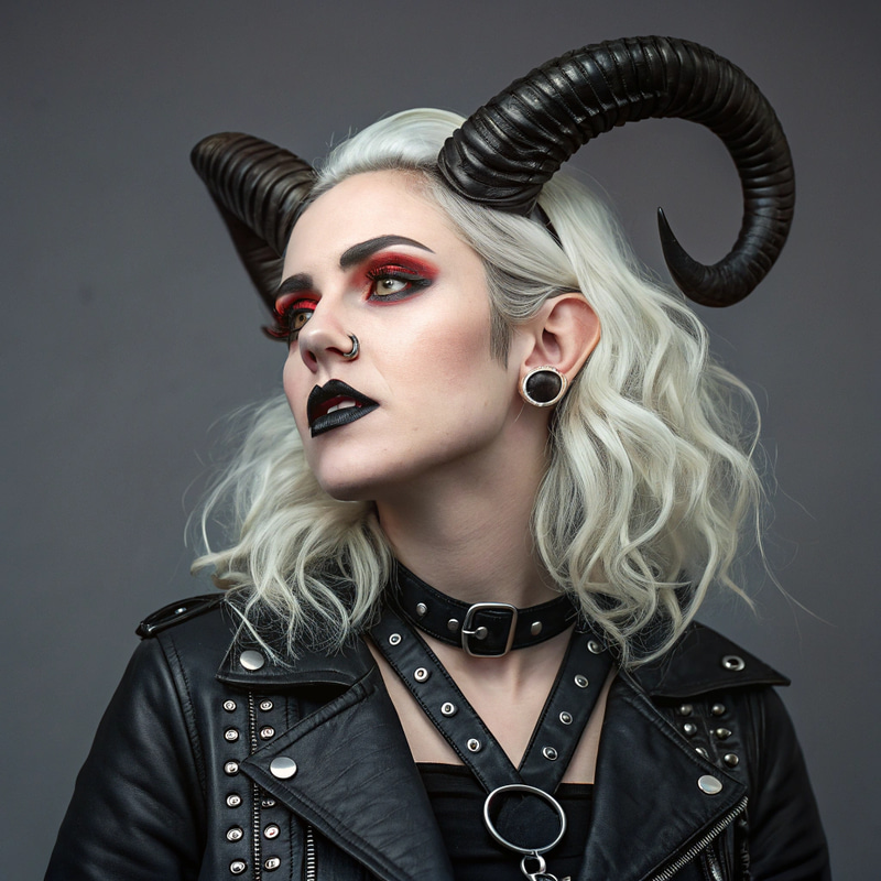 Pale-Skinned Demon Woman in Gothic Fashion Portrait Pale-Skinned Demon Woman in Gothic Fashion Portrait