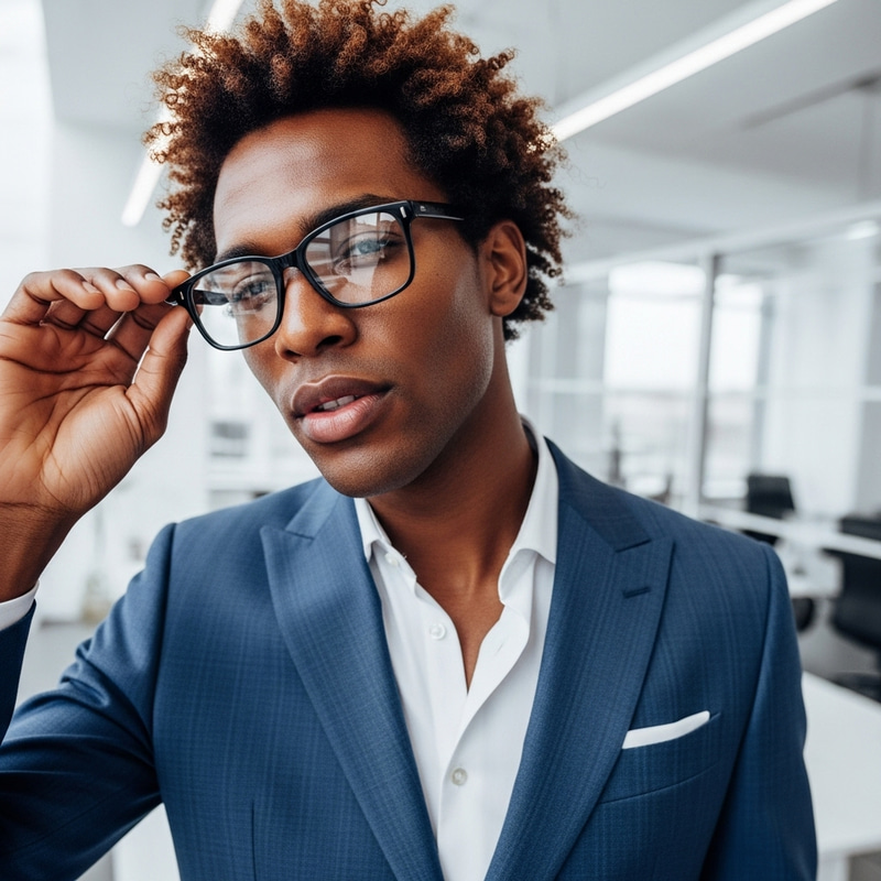 Stylish Black Man in Designer Suit and Glasses