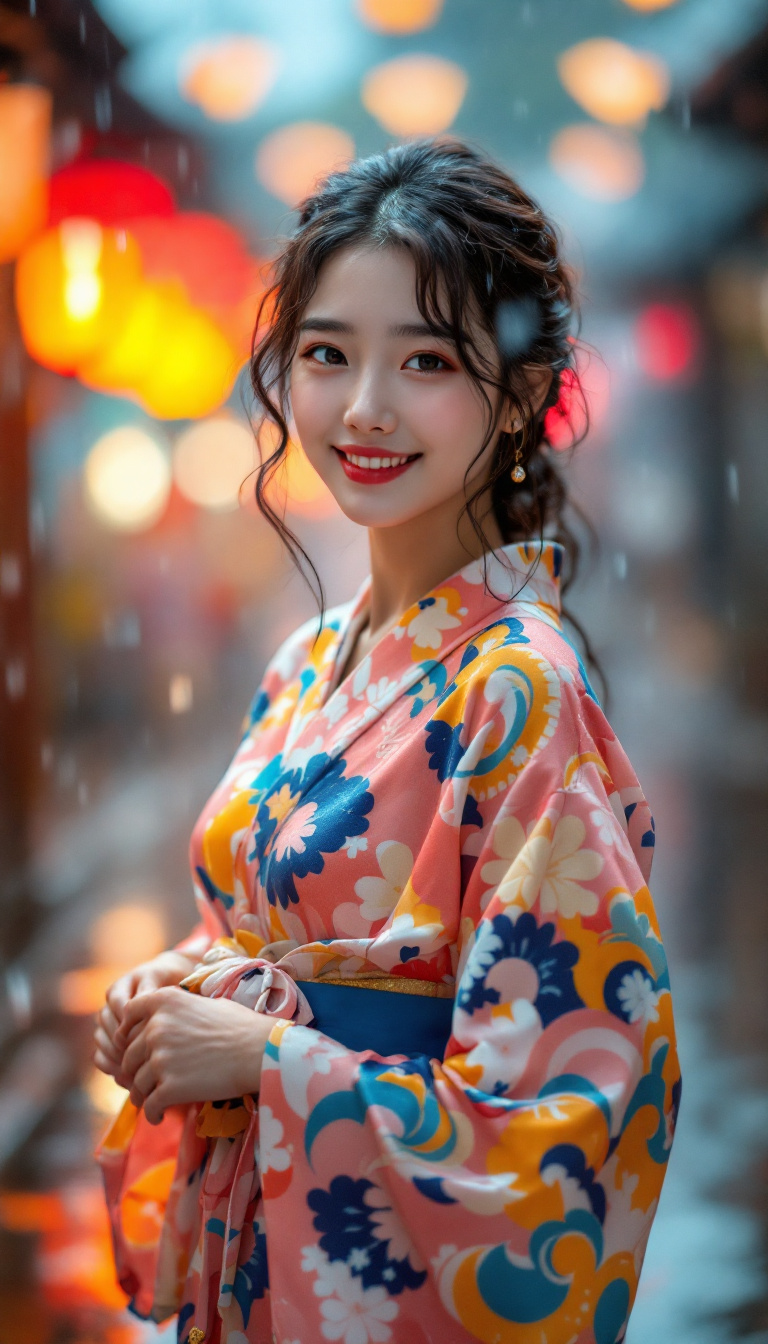 Graceful Young Japanese Model in Colorful Yukata Graceful Young Japanese Model in Colorful Yukata