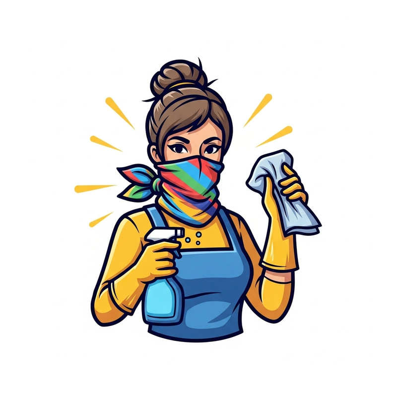Cleaning Women Mascot Logo - Top View Design Cleaning Women Mascot Logo - Top View Design