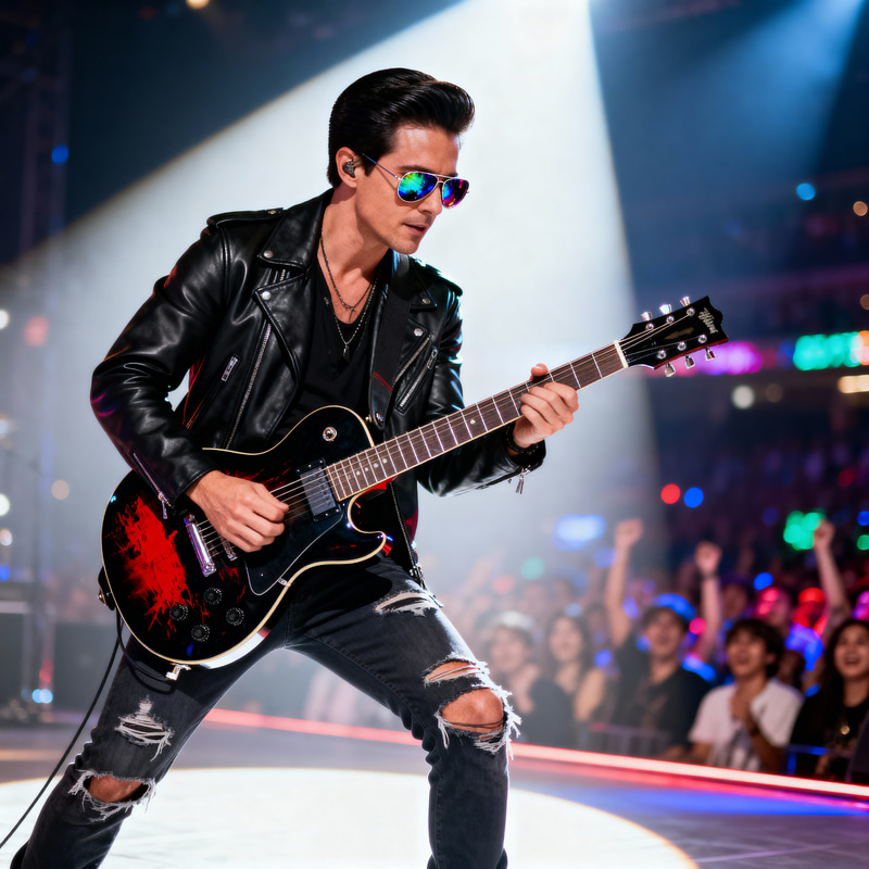 Charismatic Guitarist Shines on Stage Charismatic Guitarist Shines on Stage