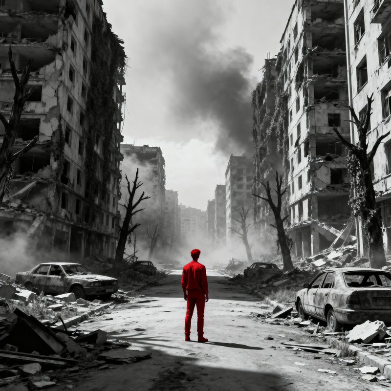 Post-Apocalyptic Cityscape in Grayscale Post-Apocalyptic Cityscape in Grayscale