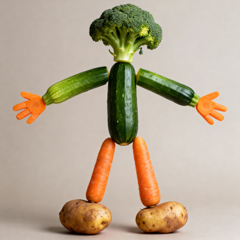 Man Made of Zucchini, Broccoli, & Carrots Man Made of Zucchini, Broccoli, & Carrots