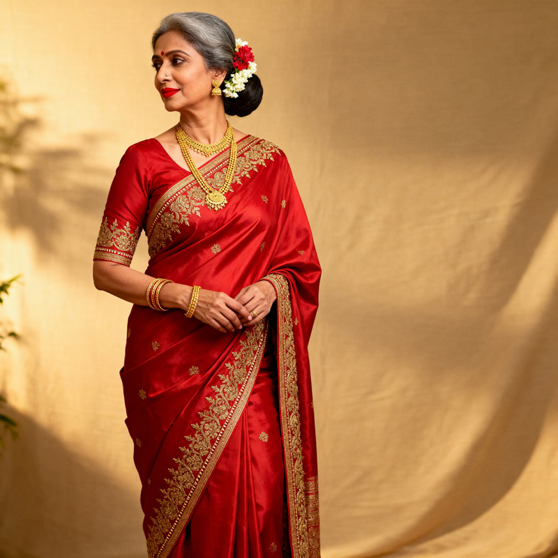 Elegant Indian Lady in Traditional Red Saree Elegant Indian Lady in Traditional Red Saree
